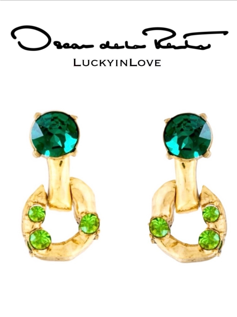 Oscar de la Renta Doorknocker SCRAMBLE Burnished Greens CHAIN-LINK EARRINGS